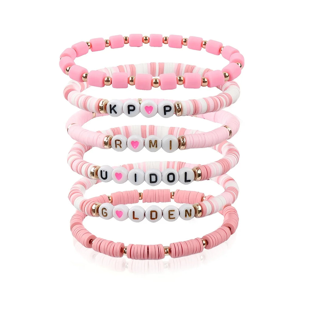 Ensemble de 6 bracelets K-Pop multicolores, bijoux résistants, accessoire de fan, cadeau de concert, cosplay ou anniversaire