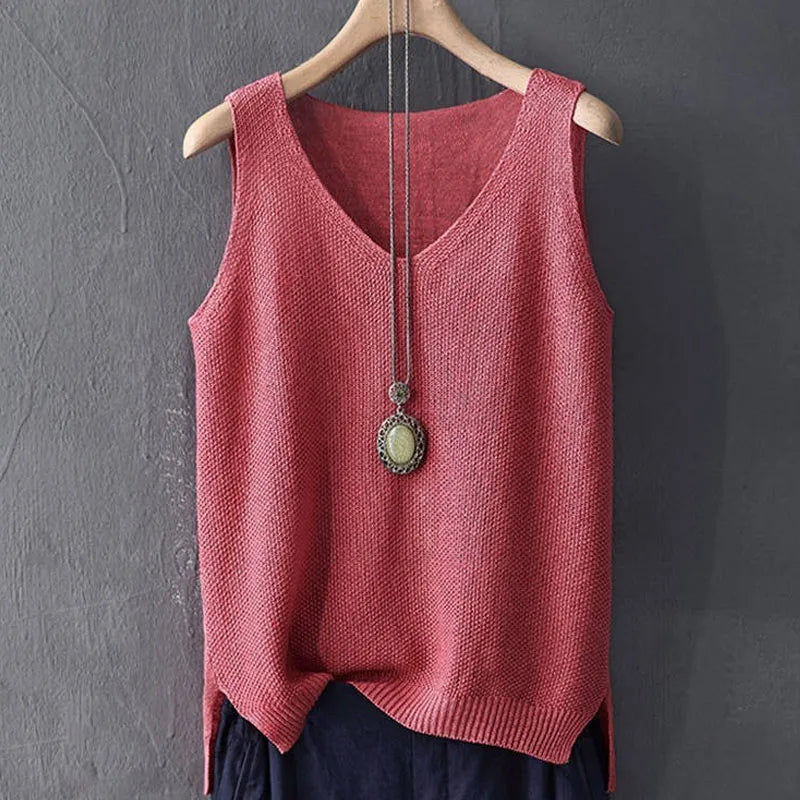 Blusas Mujer De Moda 2024 Blouse femmes été sans manches tricoté Blouse chemise femmes vêtements col en v Blouse haut pour femme chemises C855