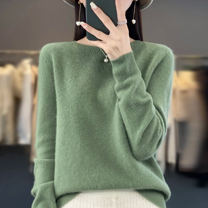 Nouveau pull en cachemire pull femme en automne et en hiver 100% laine mérinos mode col rond automne chaud pull haut