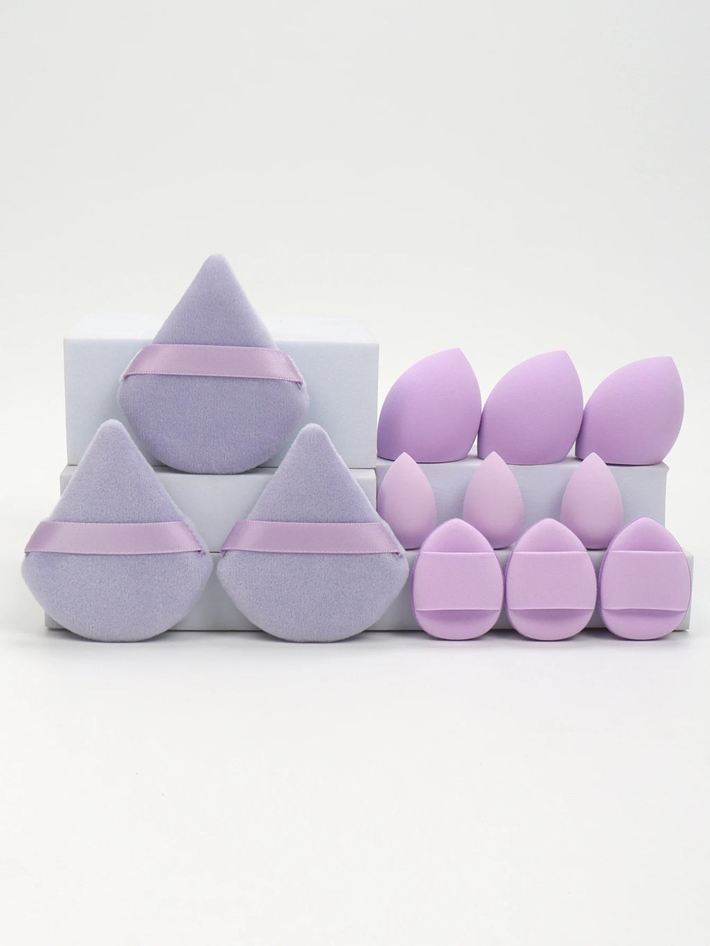 Ensemble d'éponges de maquillage tout usage de 12 pièces, composé de 3 houppettes de poudre libre, 3 mini houppettes à coussin d'air, 3 œufs de beauté et 3 mini beauté