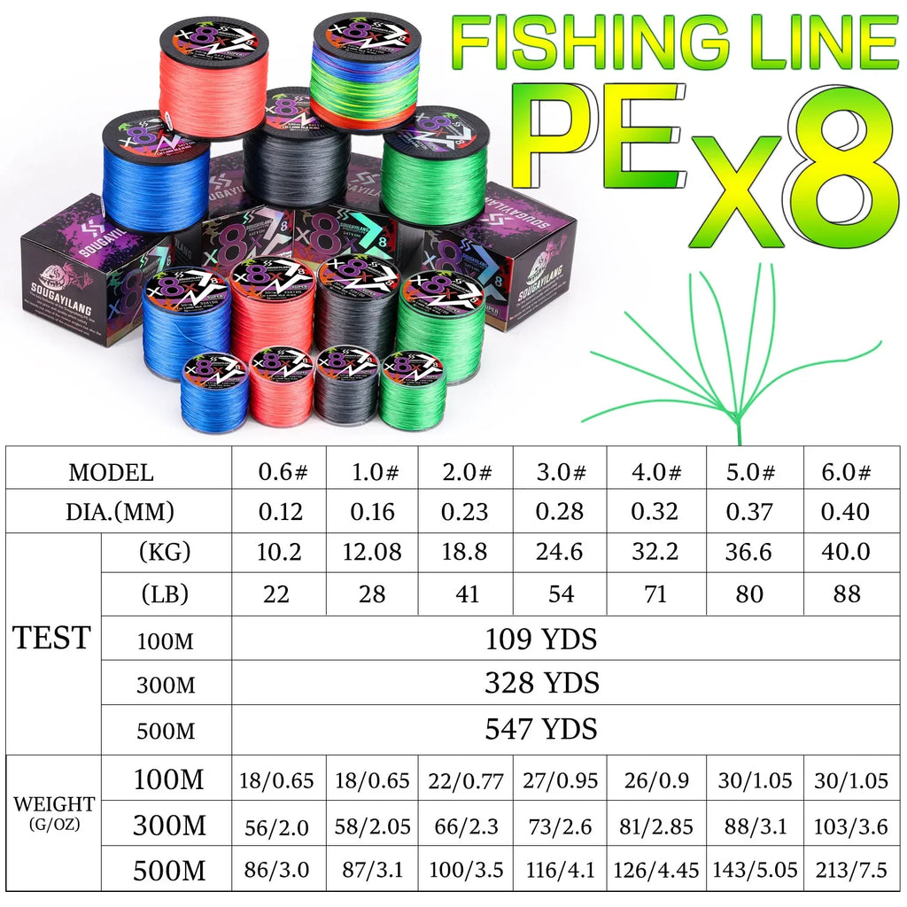 Sougayilang – ligne de pêche tressée X4 X8, 100/300/500 Max, ligne PE Multifilament, pour bar, brochet, carpe, accessoires de pêche