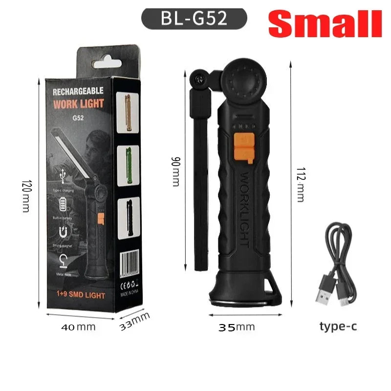 Lampe torche LED COB portable rechargeable par USB, lanterne magnétique suspendue avec batterie intégrée, lampe torche de camping