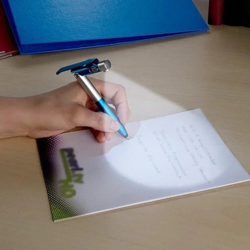 Stylo à bille multifonction 4 en 1 avec lumière LED, support de téléphone pliable, crayon d'écriture de lecture nocturne, papeterie de bureau et d'étudiant