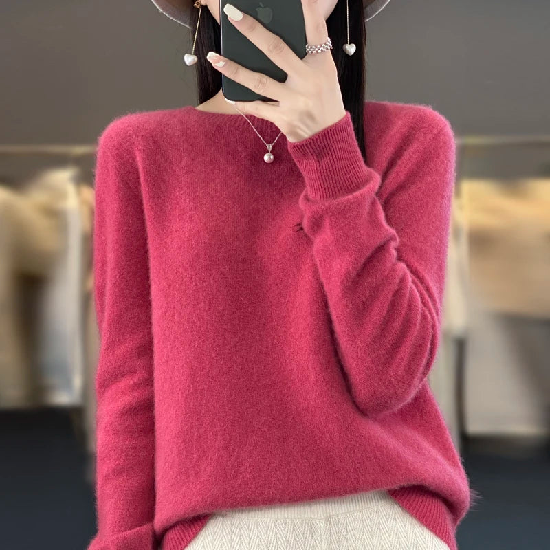 Nouveau pull en cachemire pull femme en automne et en hiver 100% laine mérinos mode col rond automne chaud pull haut