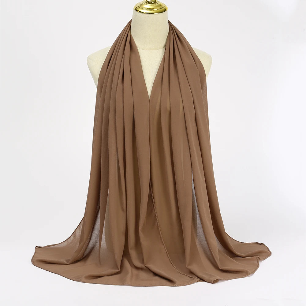 Musulman En Mousseline De Soie Hijab Écharpe Femmes Longue Couleur Unie Tête Wrap Pour Femmes Hijabs Foulards Dames Musulman Voile Jersey Hijabs