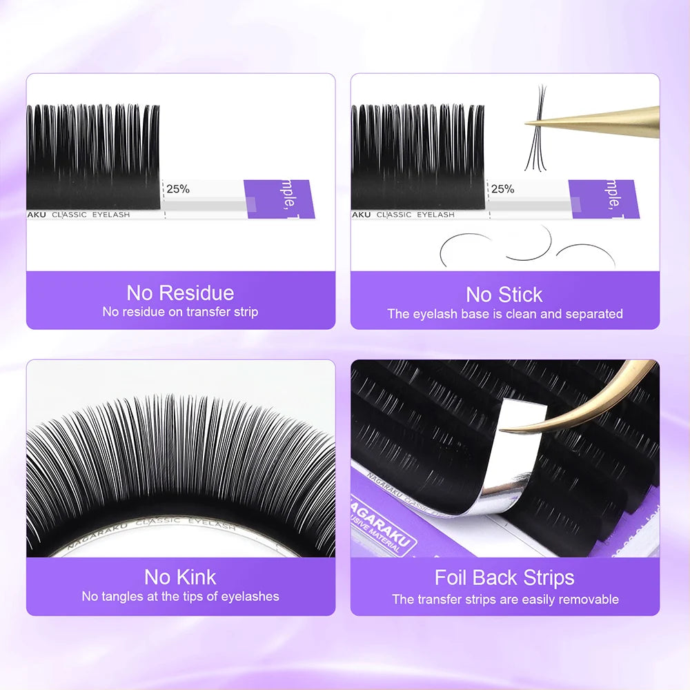 NAGARAKU 16 rangées d'extensions de cils individuelles classiques noir mat professionnel doux naturel