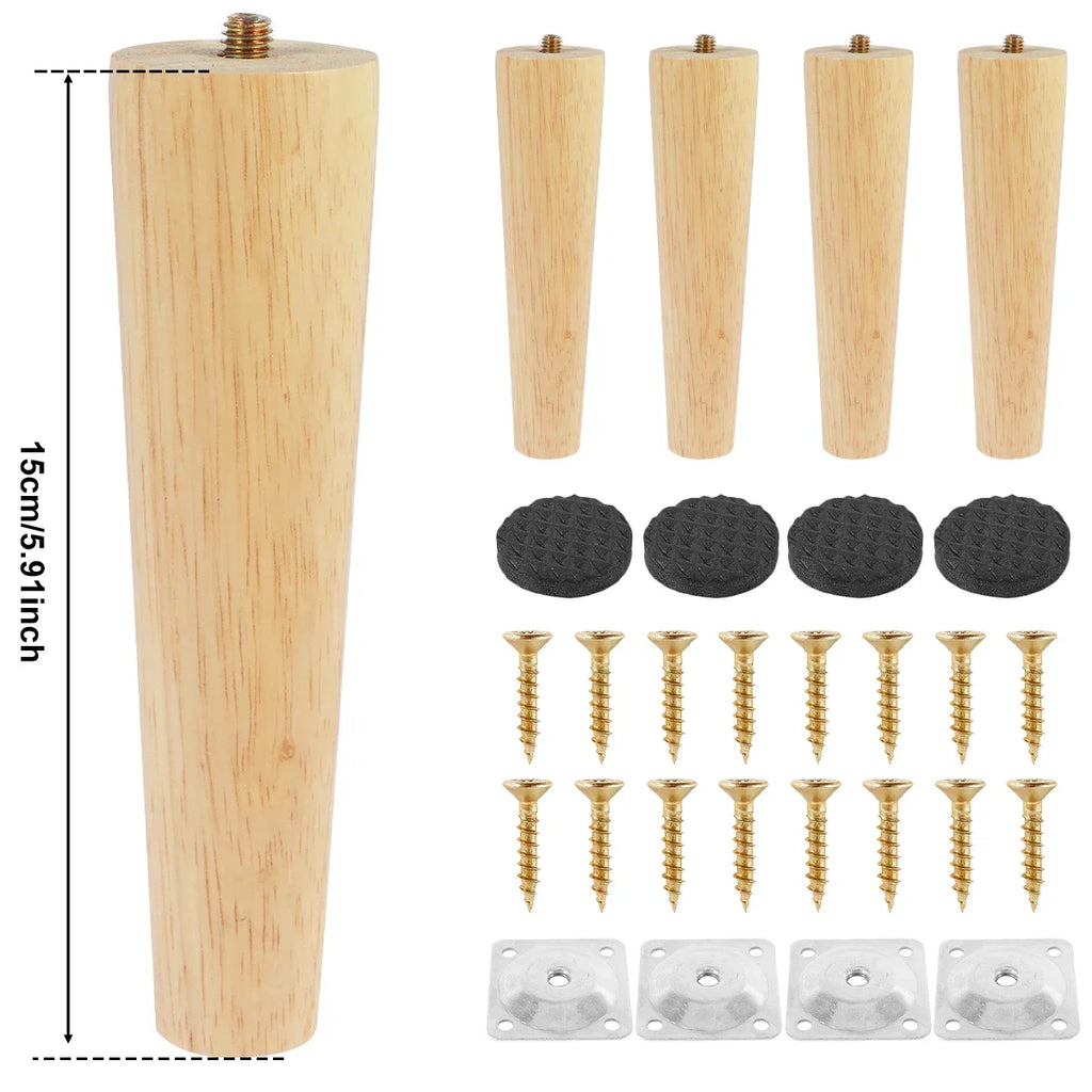 Lot de 4 pieds de meubles en bois massif, pieds de table obliques/droits, pieds de chaise antidérapants, pieds de rechange inclinés