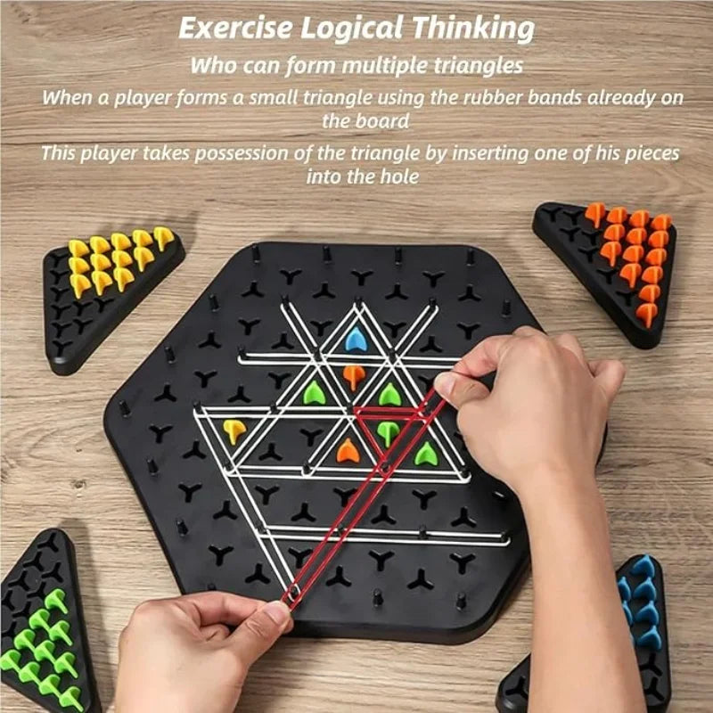 Nouveau jeu d'échecs géométrique en chaîne, puzzle d'échecs triangulaire, jeu de bureau avec élastique, exercice d'interaction familiale, jouet de réflexion, cadeau