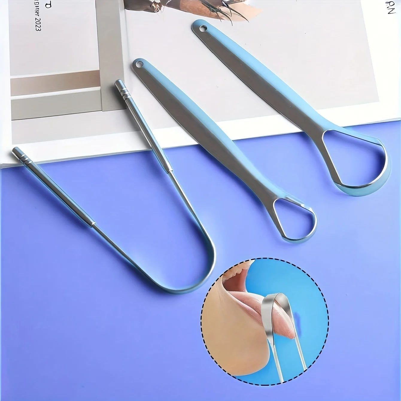 Lot de 3 gratte-langues en acier inoxydable en forme de U, brosse à langue en métal pour une haleine fraîche et un nettoyage efficace, outils d'hygiène buccale