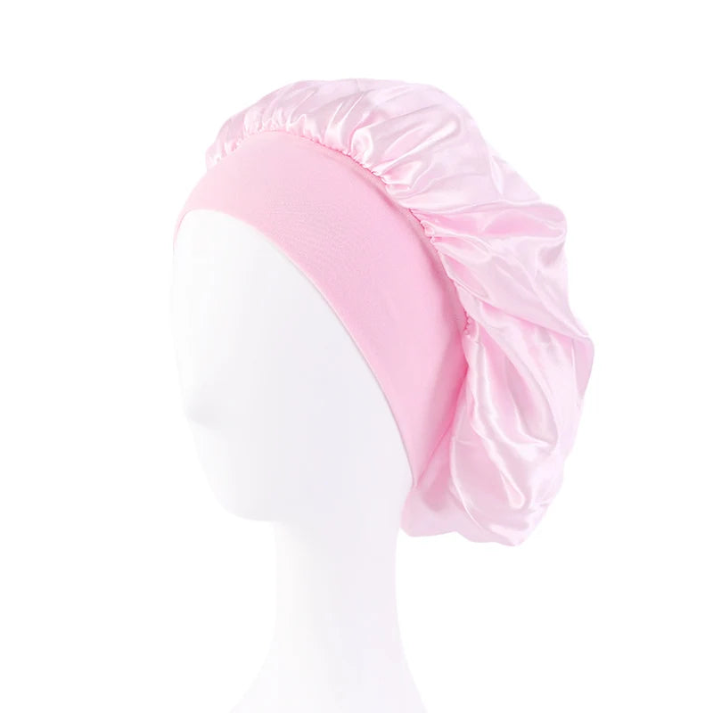 Bonnets solides en Satin pour femmes, Bonnet de bain à larges bords pour dormir la nuit, unisexe, bandeau élastique, Bonnet de soins capillaires