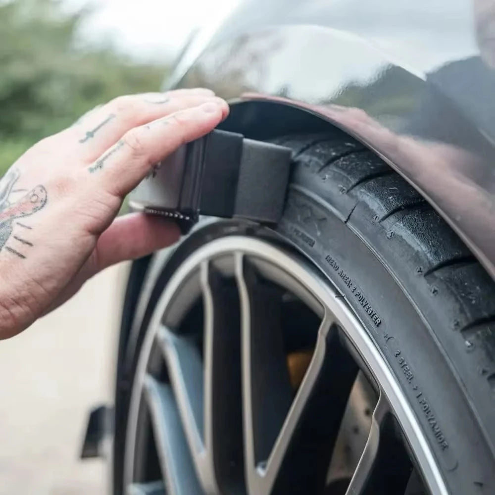 Éponge à cirer avec housse pour le polissage des jantes de voiture et de moto, le lavage et le nettoyage des pneus ABS, l'applicateur de produit pour le contour des pneus et le nettoyage de détail
