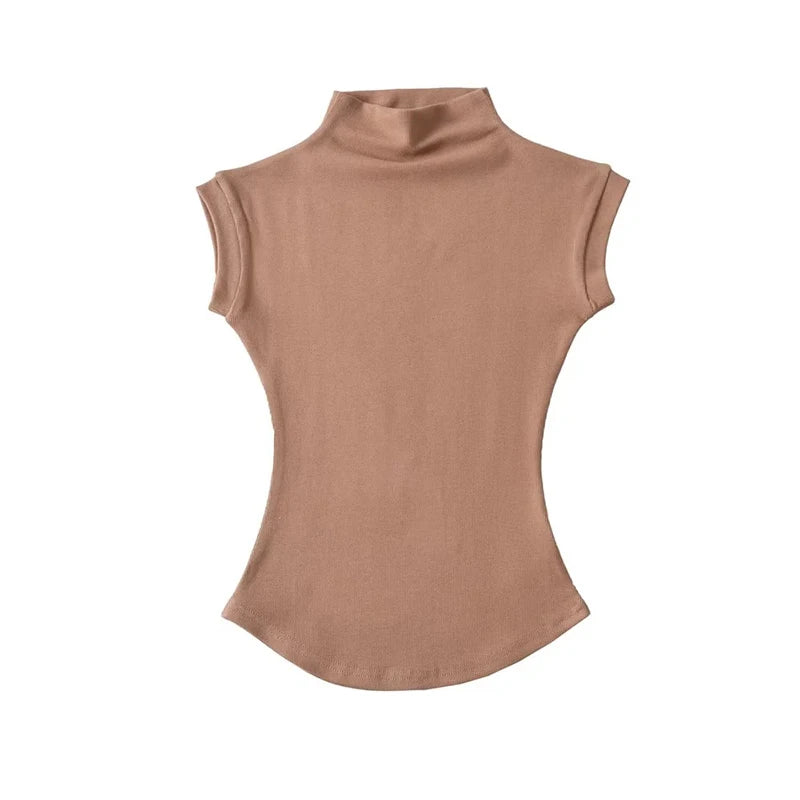 Femmes D'été Sexy Col Roulé Sans Manches T-Shirts Hauts Solide Slim Fit Pulls Casual T-shirts Chemises Femme Streetwear Bases T-Shirts
