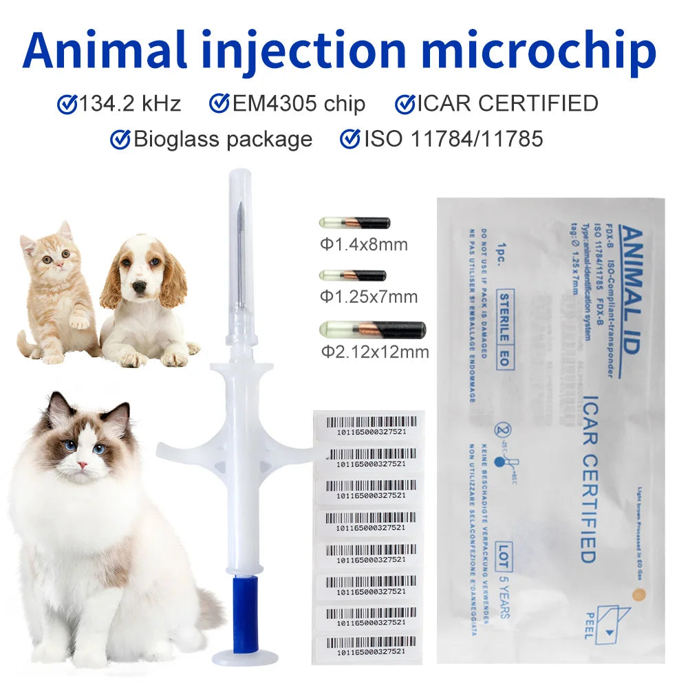 1/5/20 pièces EM4305 Micropuce Norme Internationale 134.2KHz FDX-B Puce D'identification des Animaux Seringue