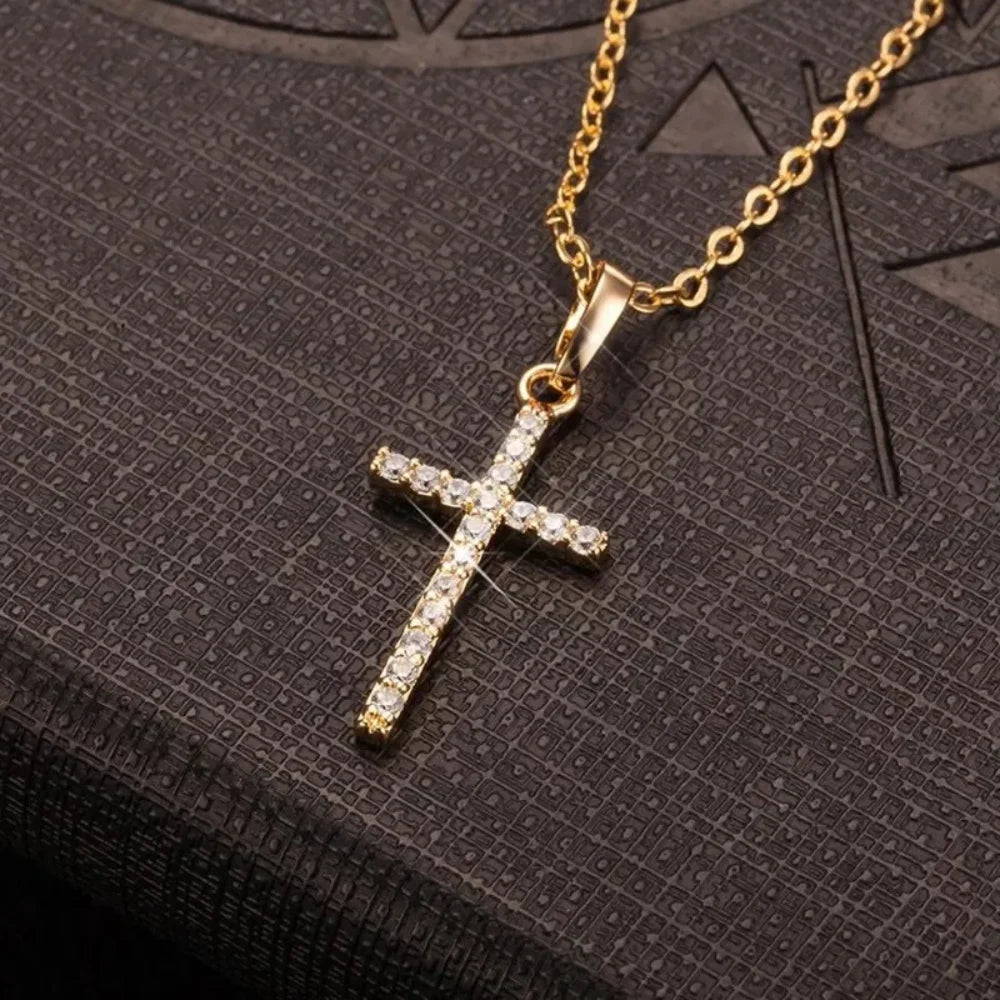 Pendentif croix incrustation de strass, colliers réglables pour femmes, couleur unie, pendentif d'été, bijoux pour femmes