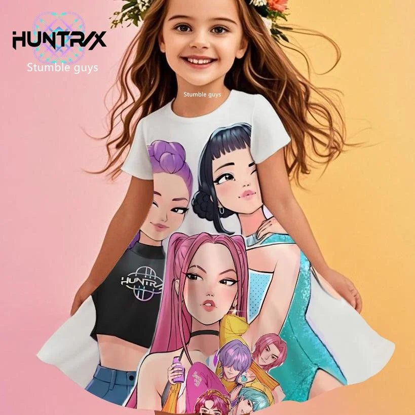 Robe d'été pour filles, style Kpop, chasseuse de démons, princesse anime, dessin animé, robe de plage décontractée, pyjama