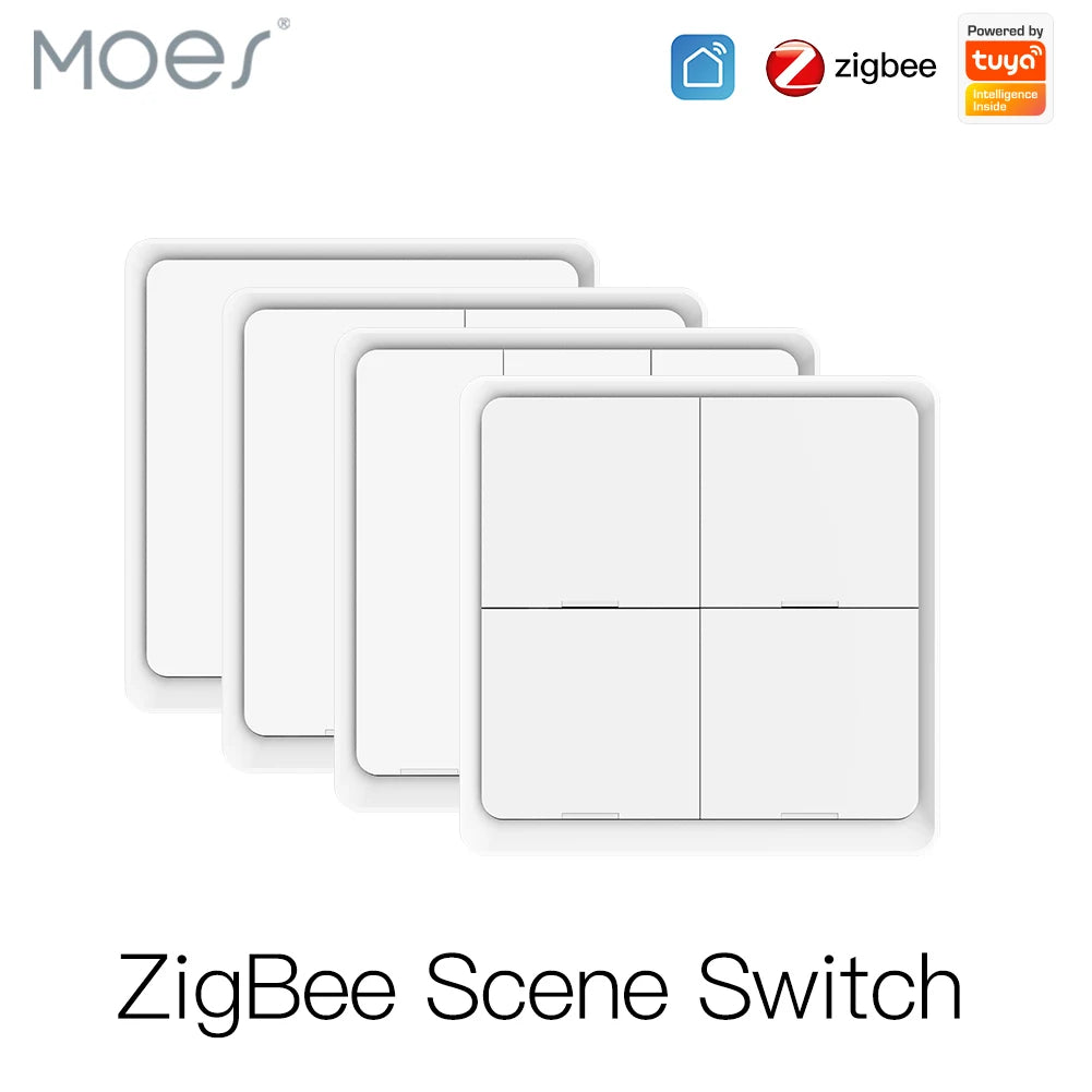 MOES – interrupteur sans fil Tuya ZigBee, 4 gangs, 12 scènes, contrôleur à bouton-poussoir, alimenté par batterie, scénario d'automatisation pour appareils Tuya