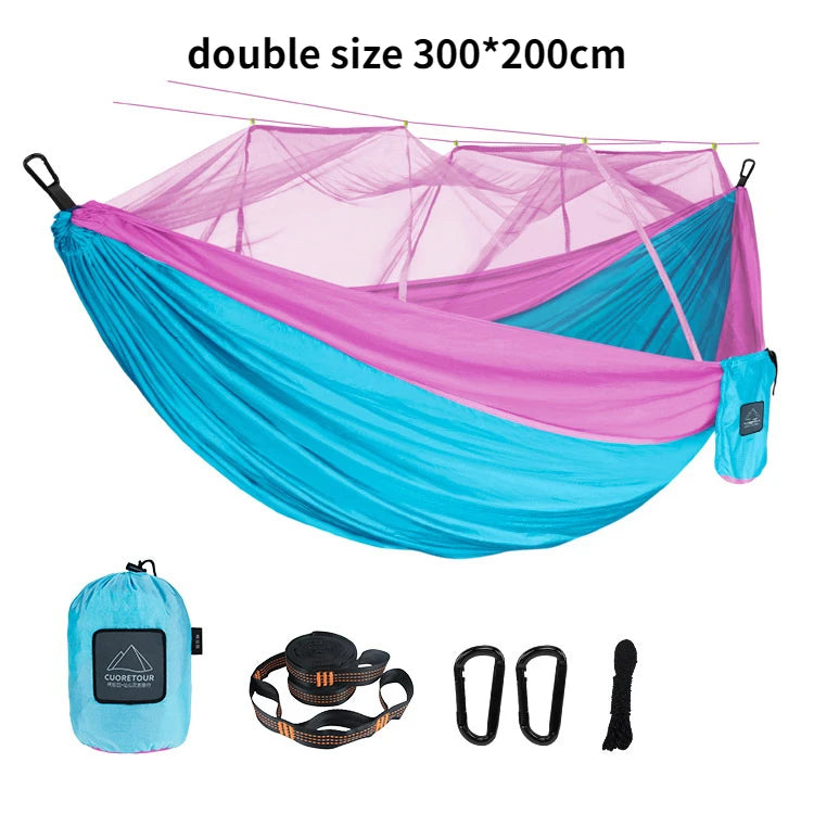 Tissu en nylon portable pour voyage, camping et couchage suspendu, disponible en tailles simple et double. Disponible en versions simple et double. Disponible en version portable et suspendue.