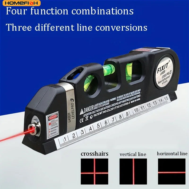 HOMEFISH outil de niveau Laser facile à utiliser, Kit de niveau Laser polyvalent, ligne transversale Standard, règle de ruban à mesurer de 8 pieds
