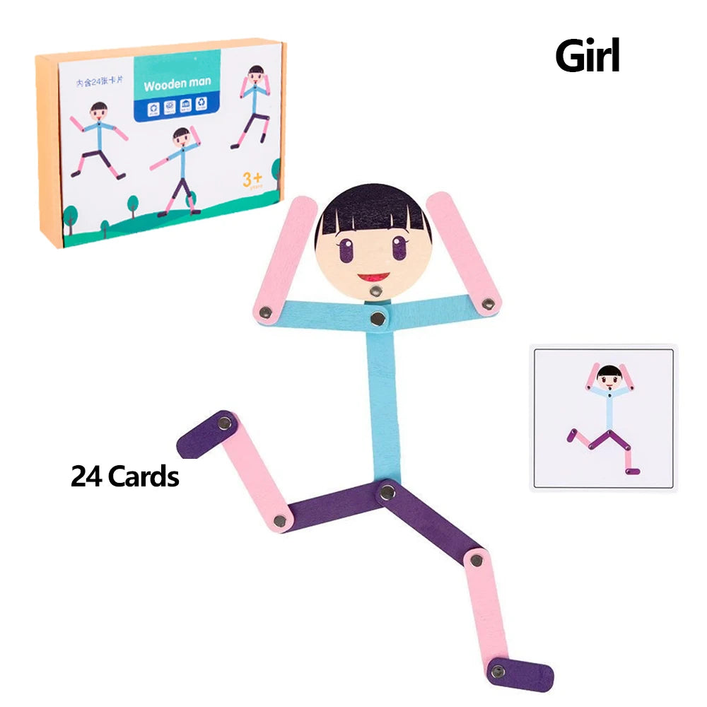 Jeu de puzzle en bois à monter soi-même, représentant un homme sportif, idéal pour l'éveil des enfants et le développement de la motricité fine
