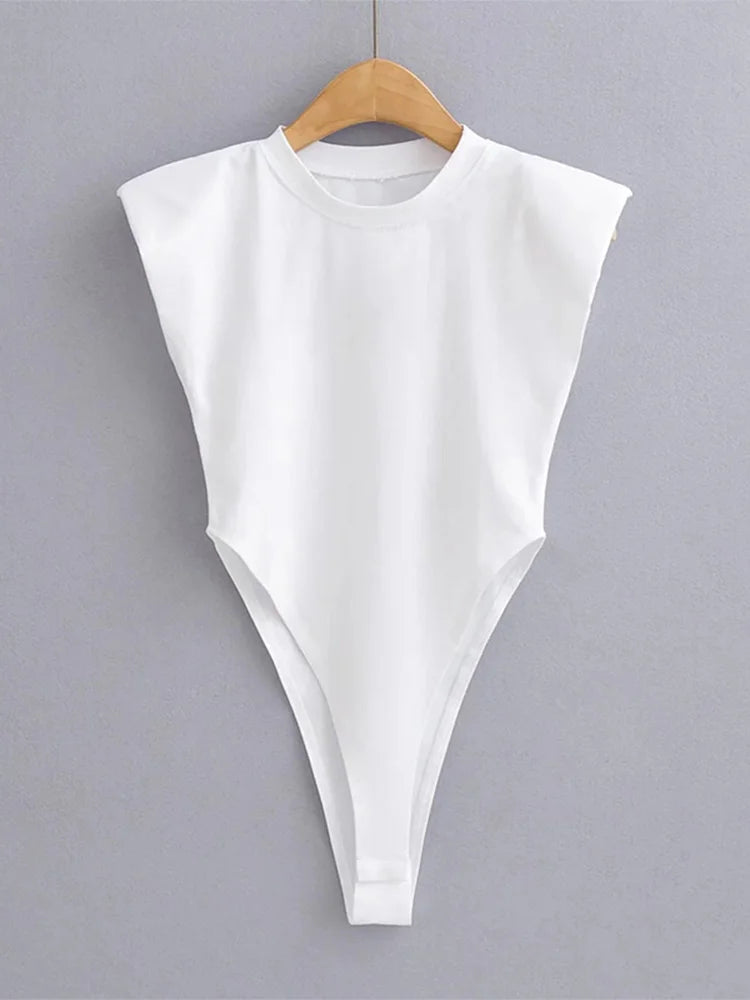 Sexy hauts femmes été une pièce moulante body rembourré épaule body noir sans manches body costumes pour femmes blanc