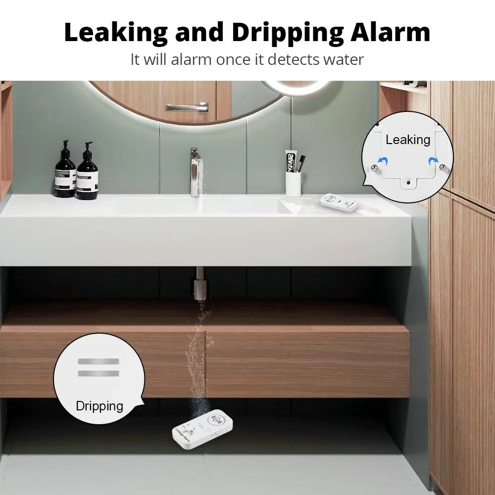 Capteur d'eau sans fil KERUI, alarme 90 dB, détecteur de fuites d'eau, surveillance des fuites et alarme d'écoulement pour cuisine, salle de bain et sous-sol
