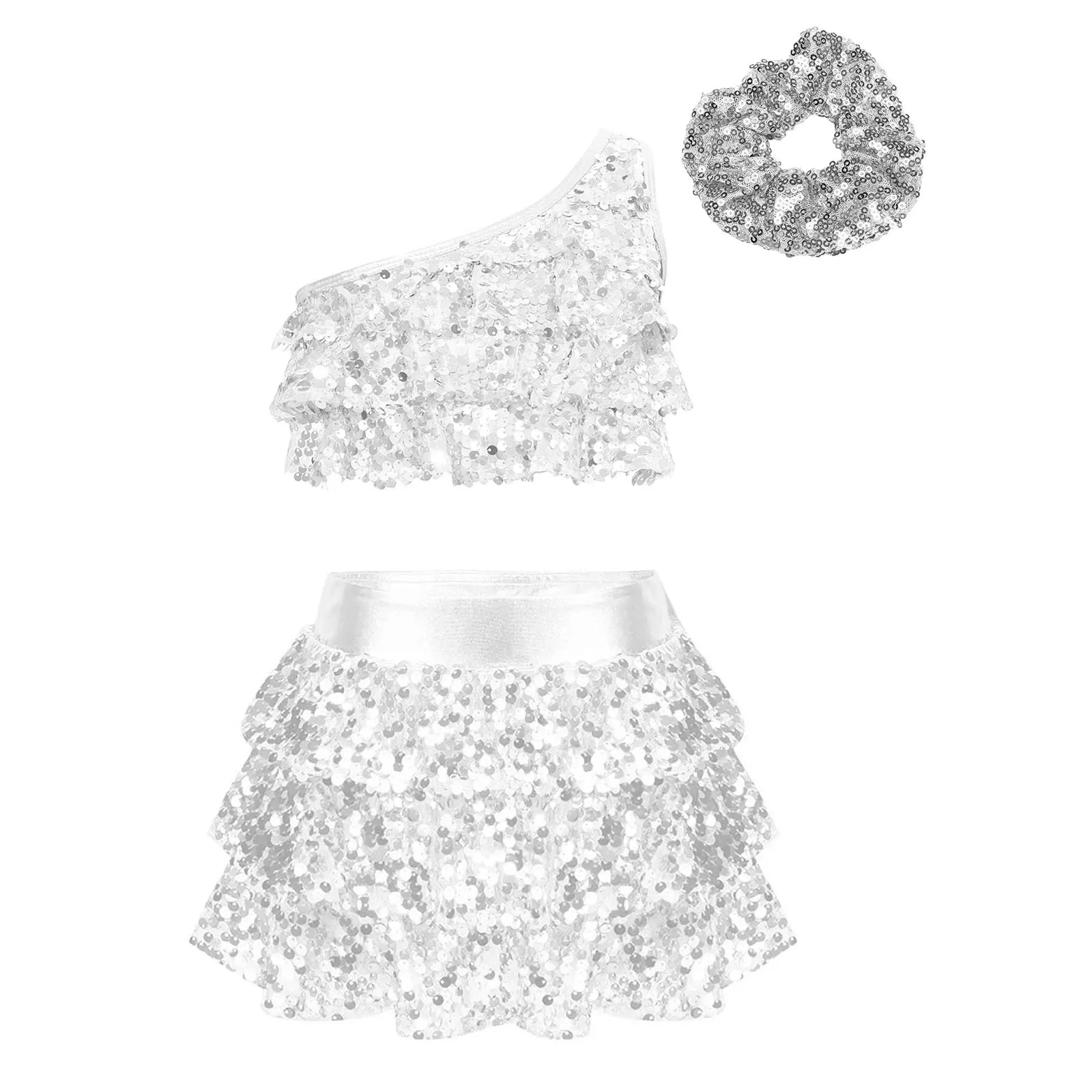 Costume de danse Jazz latine à paillettes brillantes pour enfants filles, tenue de fête, spectacle sur scène, deux pièces, vêtements de danse pour enfants