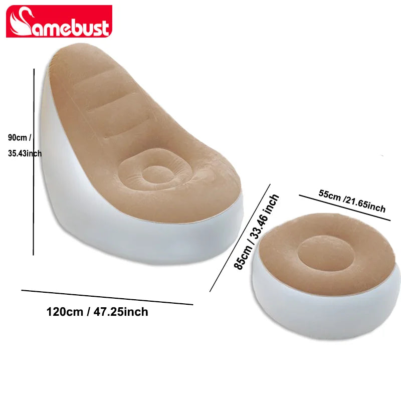 Canapé gonflable Camebust - Revêtement floqué, repose-pieds en PVC de haute qualité, gonflage rapide, fauteuil relax marron