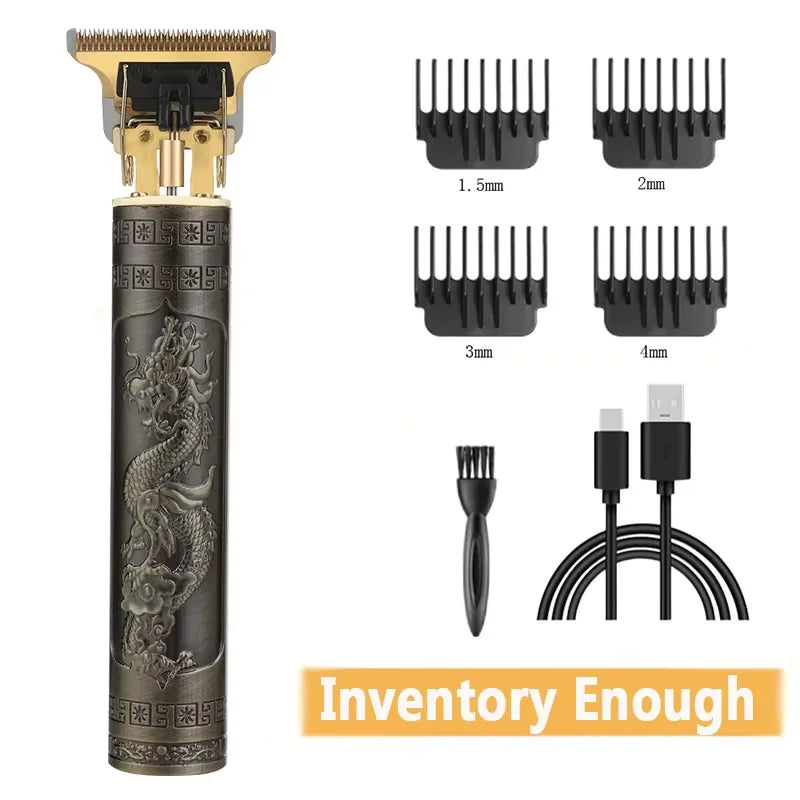 T9 HairClipper Beard Shaving Body Hair Trimmer Clippers Electric Machine Men Haircut Machine 0mm Barber ShaverDragon Carved