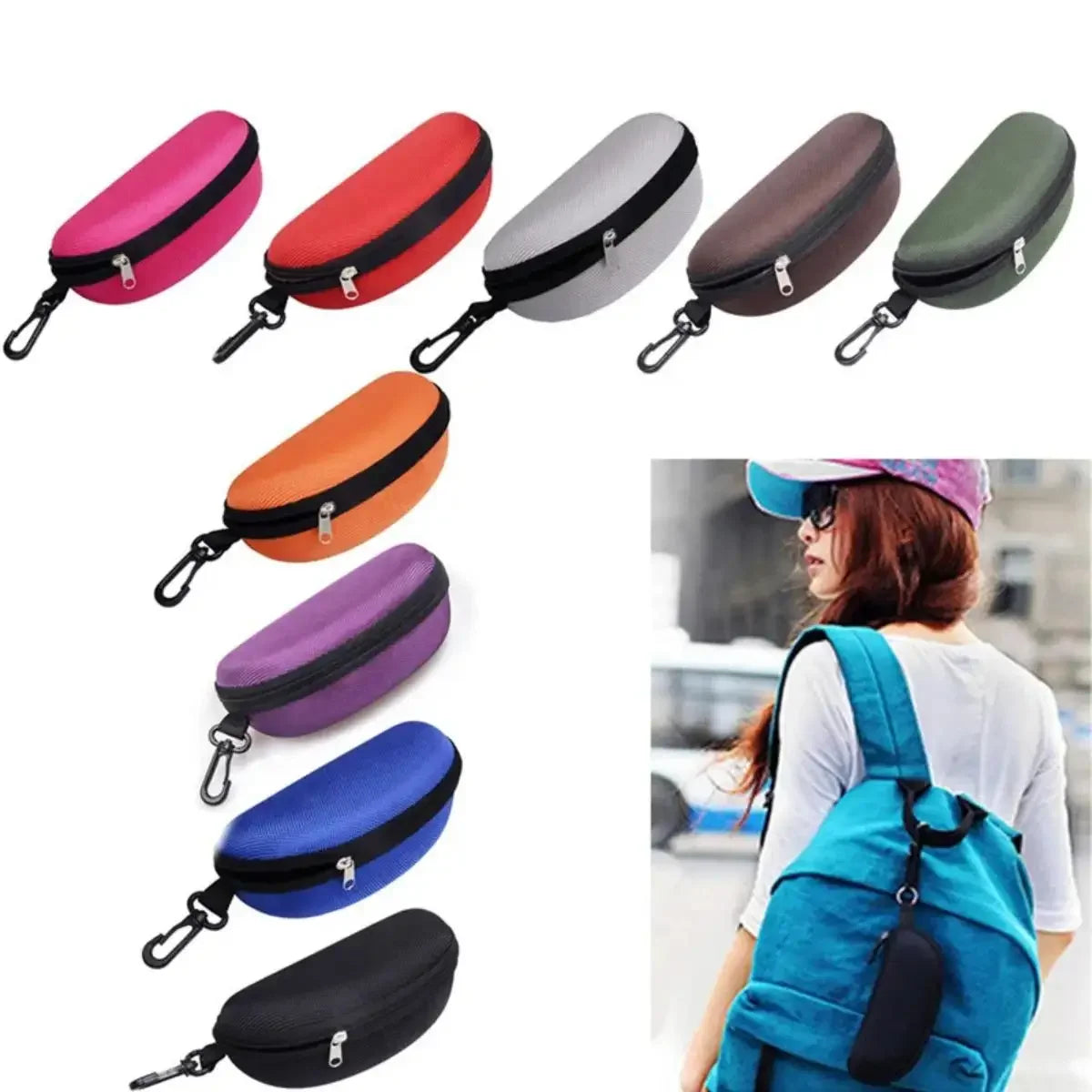 Étui à lunettes de soleil Portable, 1 pièce, protecteur en tissu Oxford dur EVA, étui à lunettes à fermeture éclair avec mousqueton, accessoires pour lunettes unisexes