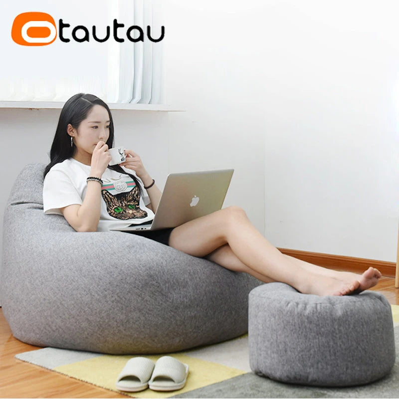 Tabouret rond OTAUTAU D30cm*H20cm, pouf en lin avec garniture, repose-pieds, style tatami/futon, JD001