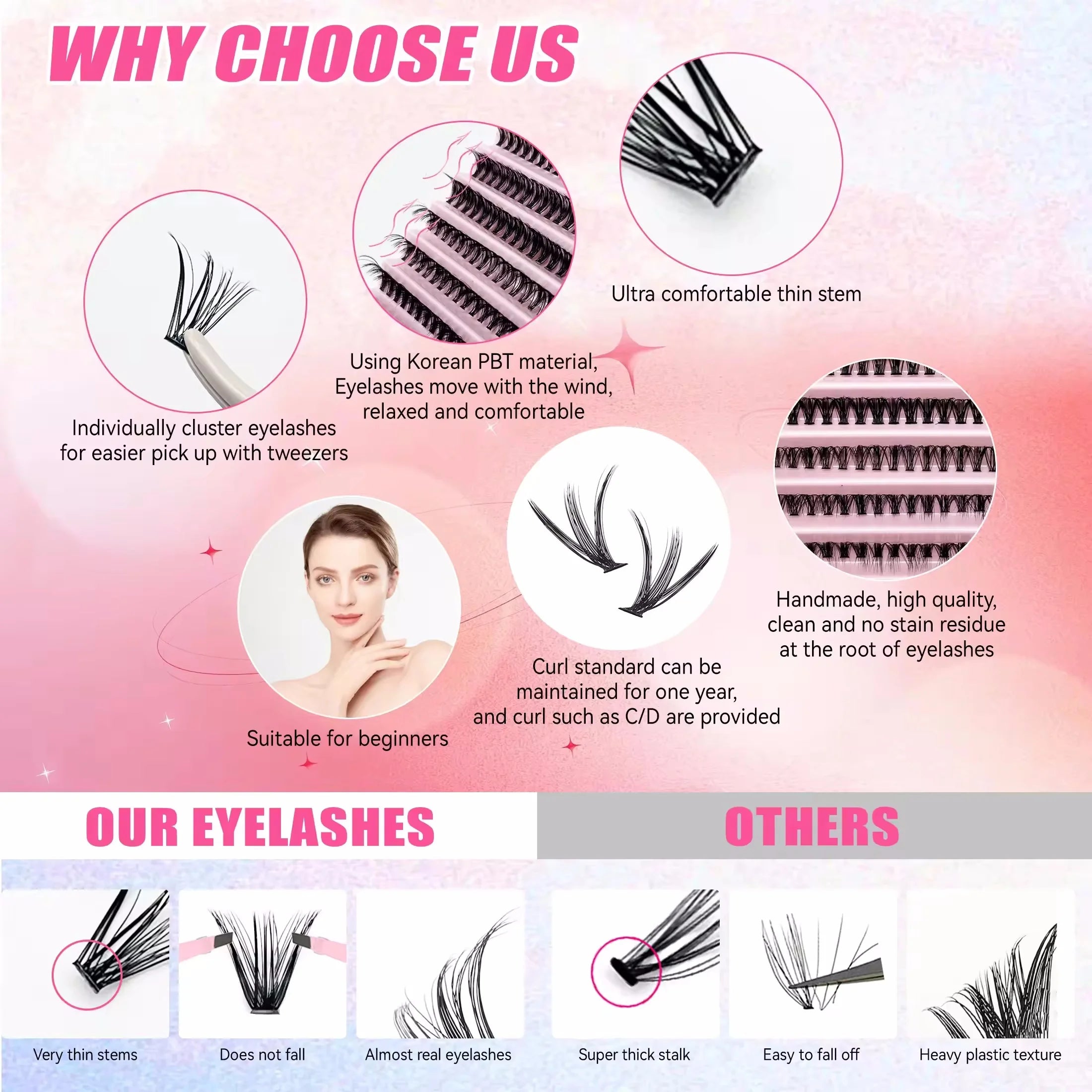 DiY Cluster Lashes Kit 200 Pcs: 8-16mm Mixed, Bond & Seal Glue, Tweezers for Natural Self Application Look