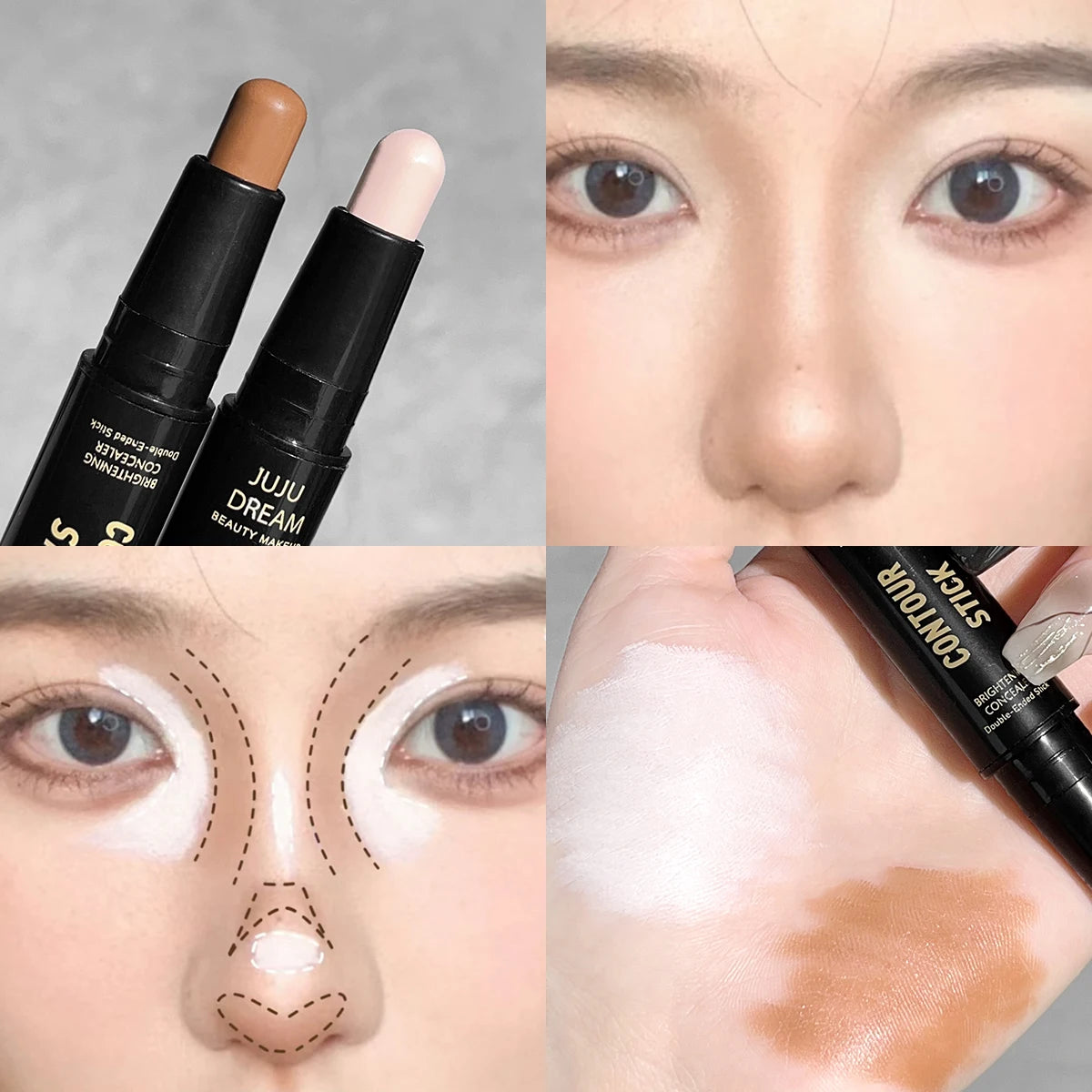 Bâtonnet de précision double embout à double usage pour illuminer et affiner le contour du visage, sculpter le visage et créer un effet liftant