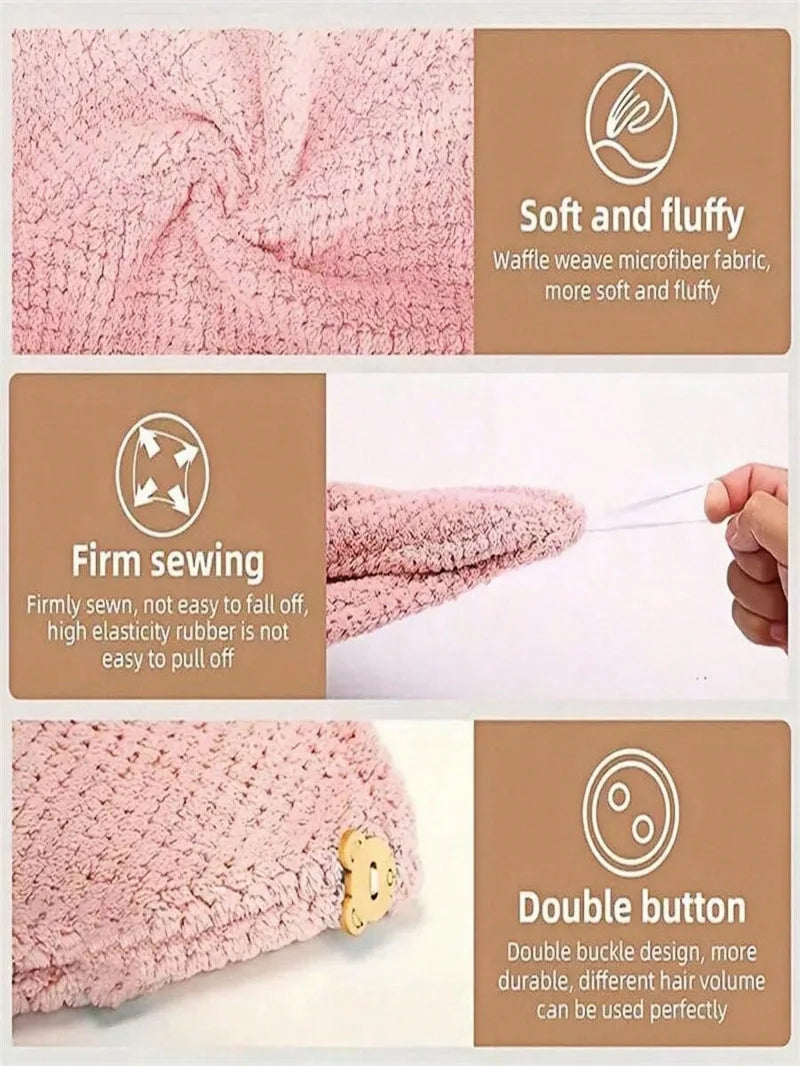 Serviette pour cheveux unie, bonnet de séchage texturé, 25 x 65 cm, serviette absorbante pour femmes à chemise boutonnée