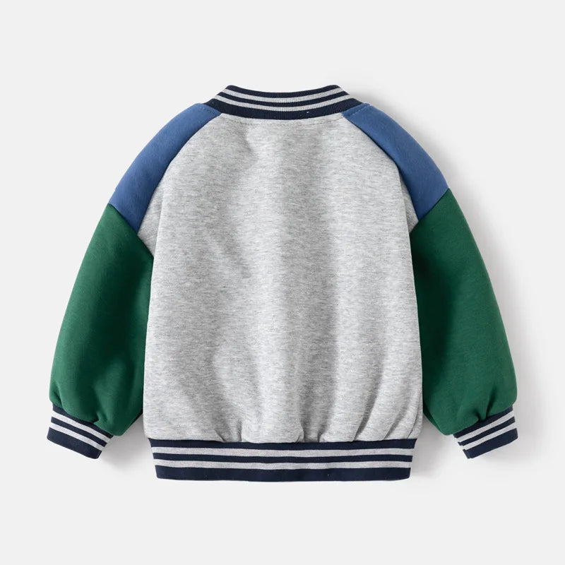 Manteau de Baseball avec lettres pour enfants, automne-hiver 2025, sweat-shirt épais à boutons pour garçons, col en v, manteau de couleur bloquée