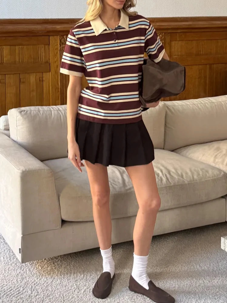 Hirsionsan Polo Col T-shirt Femmes Doux Chic T-shirts 95% Coton Pull Vêtements Lâche Pull Occasionnel 2025 Été Nouvelle Récolte Hauts