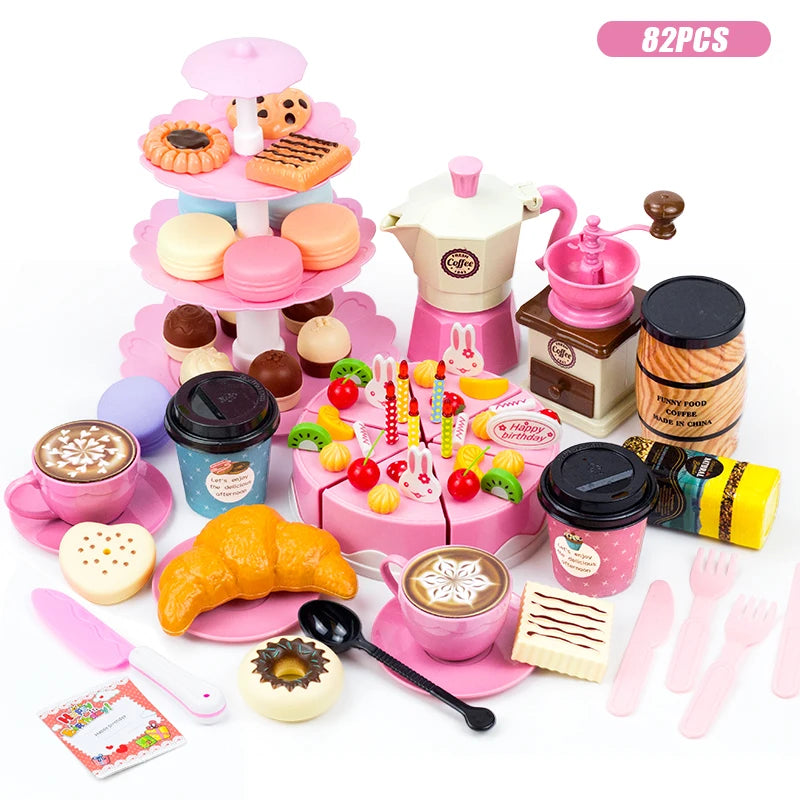 Ensemble de jeu pour enfants : nourriture, thé, cuisine miniature, gâteau à découper, idéal pour les jeux de rôle et les cadeaux d'anniversaire