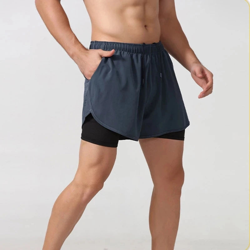 Short de course pour hommes séchage rapide Fitness noir Double couche Shorts hommes nouveau Sport entraînement musculation pantalon court