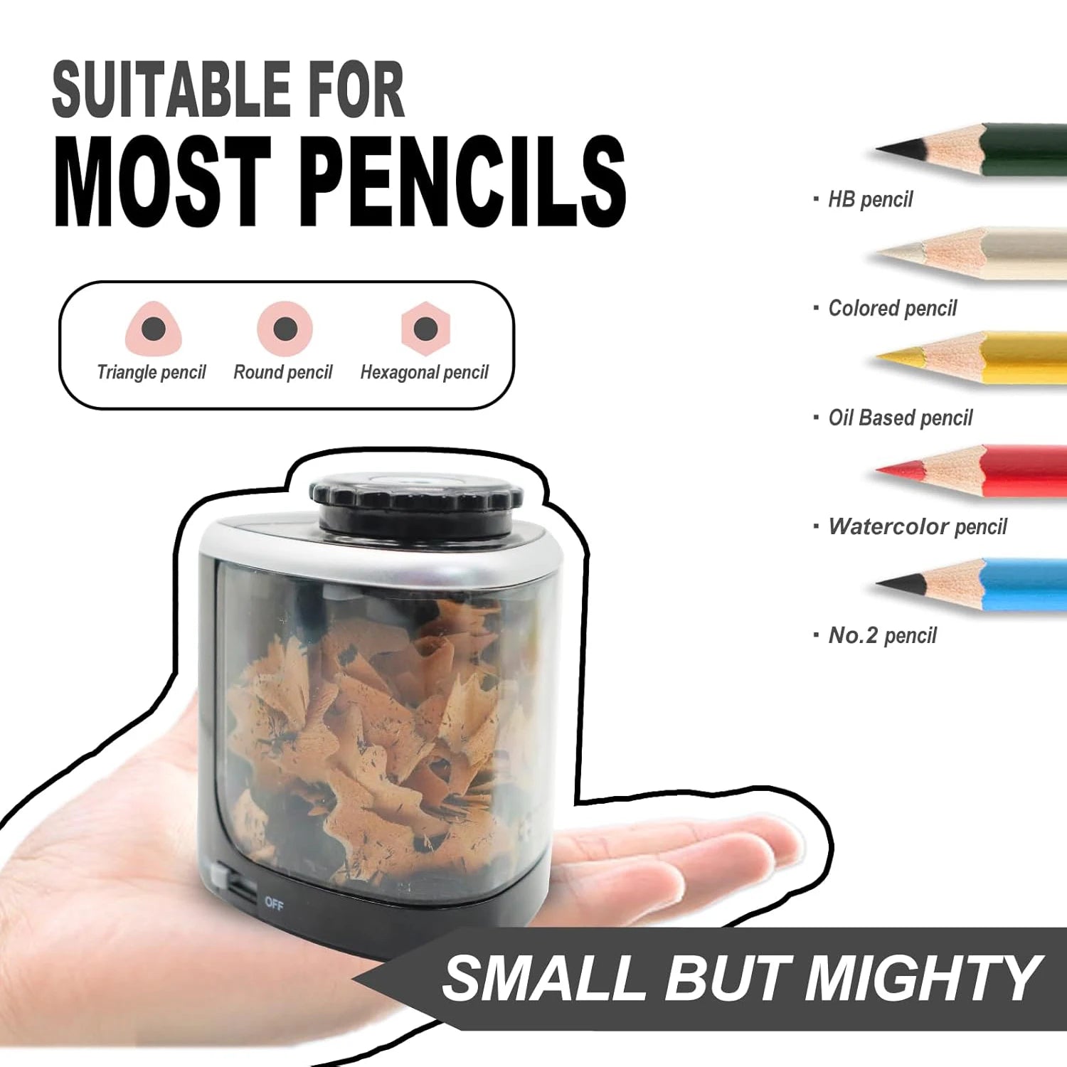 TENWIN – taille-crayon électrique automatique et Portable, adapté aux crayons de 6 à 8mm, pour étudiants, papeterie scolaire