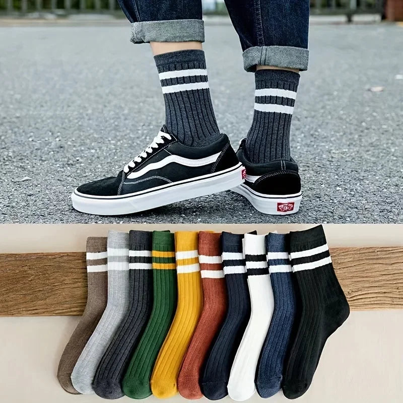 5Pairs Men's Fall Winter Socks–Fun Vintage Design Cotton Athletic Crew Socks for Casual,Sports&Daily Wear,Comfortable&Breathable