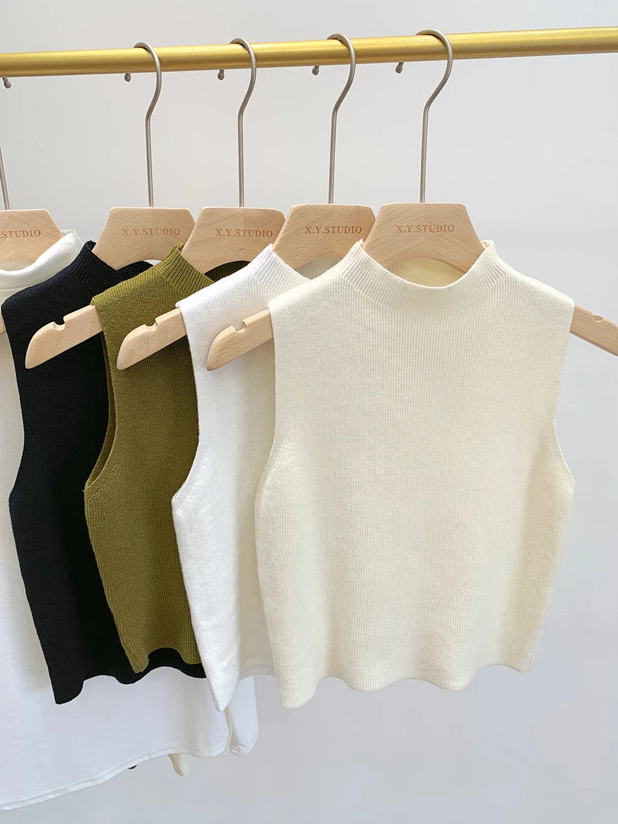 Femmes tricoté débardeur été automne mince pull court sans manches solide printemps automne pulls pulls 2025
