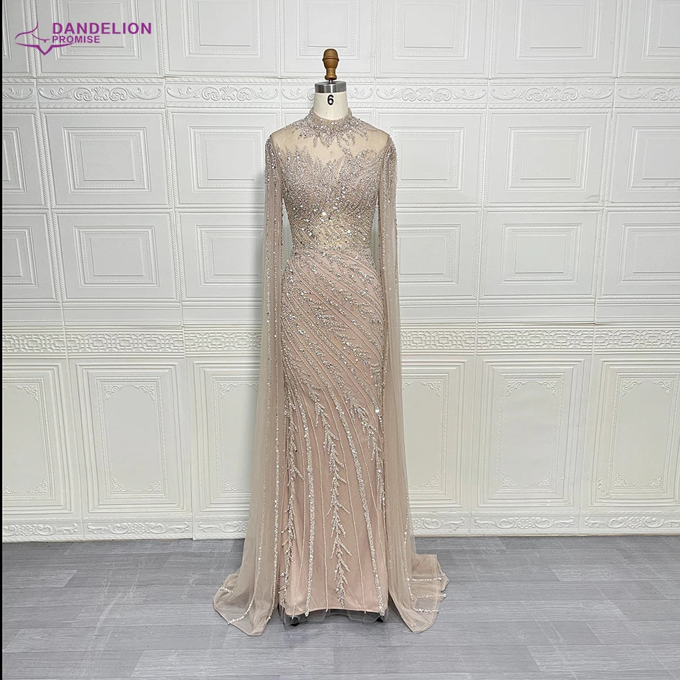 Robes de soirée de luxe sirène à manches cape perlées et col montant, collection 2025 à Dubaï, pour femmes, mariages et autres occasions spéciales