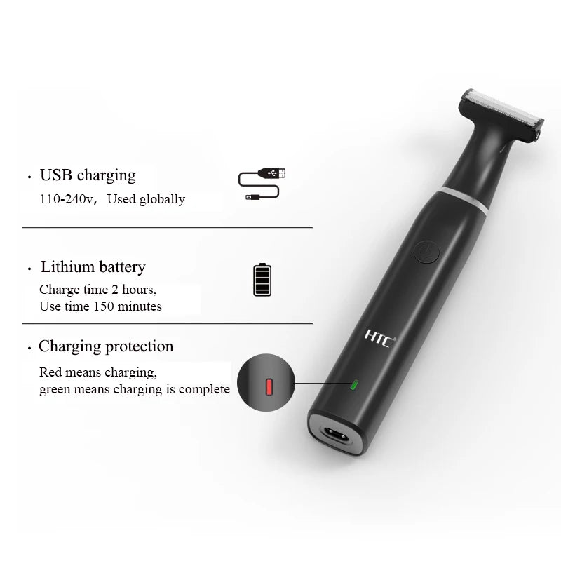 HTC Tondeuse électrique pour hommes à l'aine, tondeuse à poils pubiens, tondeuse de toilettage pour hommes, épilateur de bikini, rasoir rechargeable