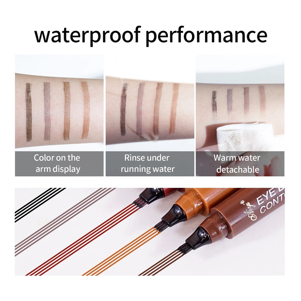 Crayon à sourcils microblading à 4 fourchettes, imperméable, maquillage naturel longue durée, cinq couleurs