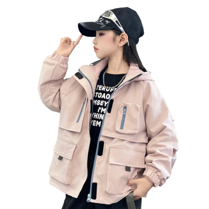 Veste à capuche pour enfant de 4 à 14 ans, ensemble deux pièces pour fille, vêtement d'extérieur sportif pour enfant, style printemps-automne, chaude
