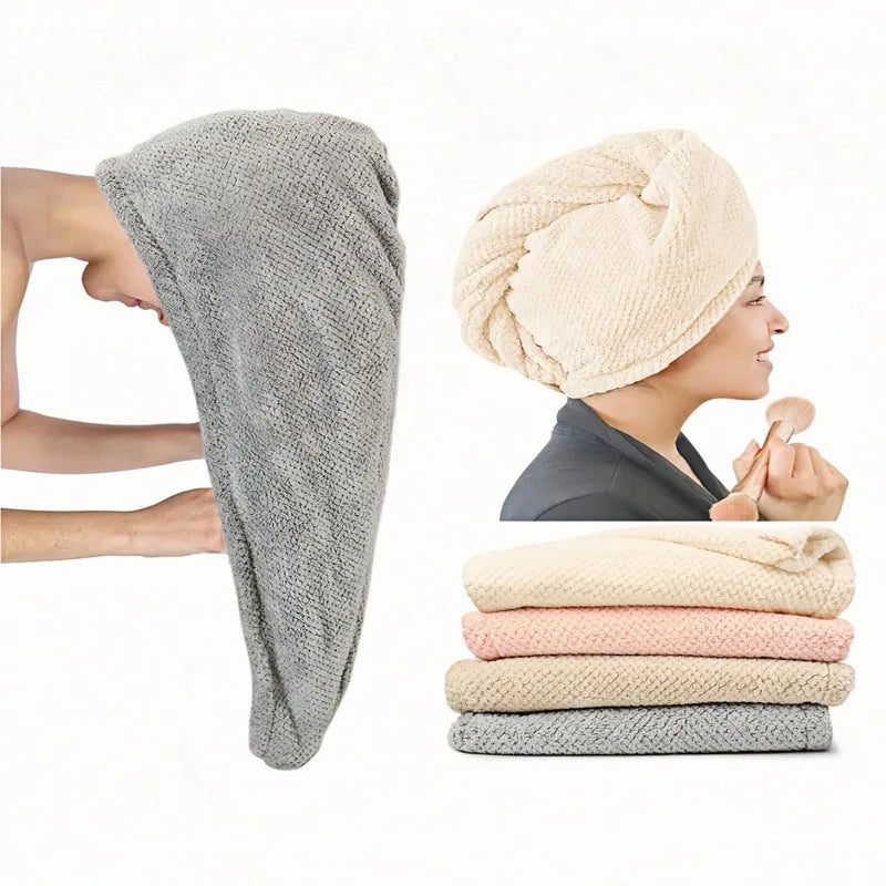 Serviette pour cheveux unie, bonnet de séchage texturé, 25 x 65 cm, serviette absorbante pour femmes à chemise boutonnée