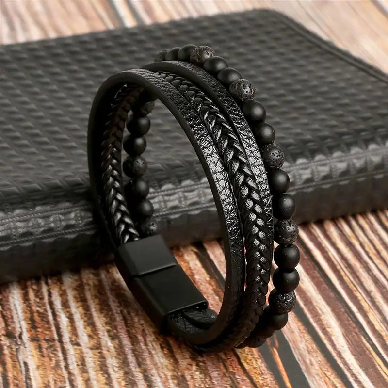 Bracelet en cuir classique pour hommes, nouveau Style, tissé à la main, multicouche, accessoire combiné, mode homme, bijoux, vente en gros, livraison directe