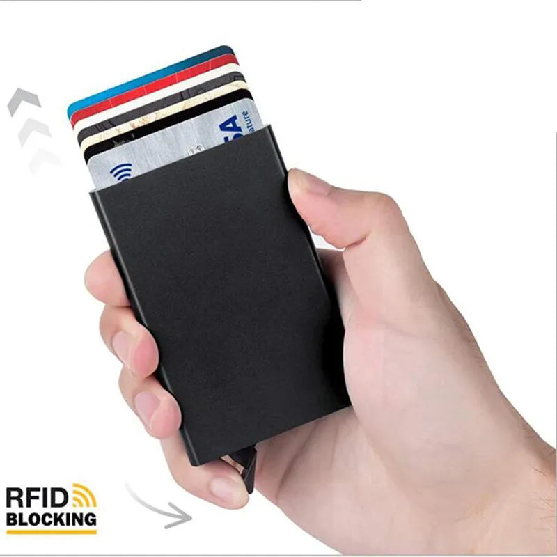 Hommes ID crédit porte carte bancaire portefeuille Anti Rfid intelligent Anti Rfid blocage protégé magique Pop Up mince petit argent portefeuilles étui