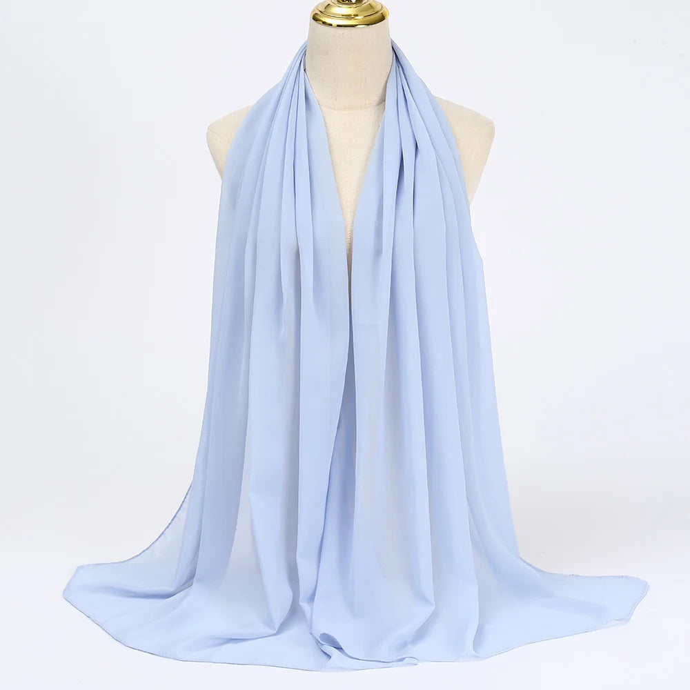 Musulman En Mousseline De Soie Hijab Écharpe Femmes Longue Couleur Unie Tête Wrap Pour Femmes Hijabs Foulards Dames Musulman Voile Jersey Hijabs