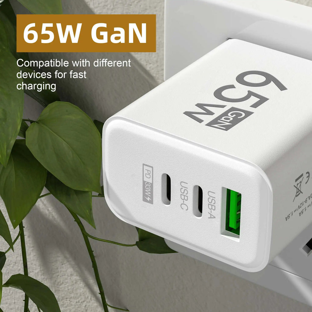 Chargeur USB 65W pour téléphone portable, charge rapide, adaptateur d'alimentation de voyage pour iPhone Xiaomi Samsung Huawei