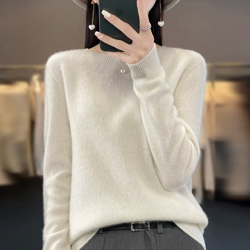 Nouveau pull en cachemire pull femme en automne et en hiver 100% laine mérinos mode col rond automne chaud pull haut